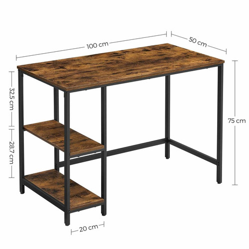 Bureaux Bureau table informatique table d’étude avec étagère à 2 niveaux à gauche ou à droite pour bureau salon cadre en métal style industriel marron rustique et noir 12_0001296
