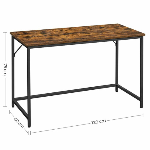 Helloshop26 Bureau table poste de travail 120 cm pour bureau salon chambre assemblage simple métal style industriel marron rustique et noir 12_0001289