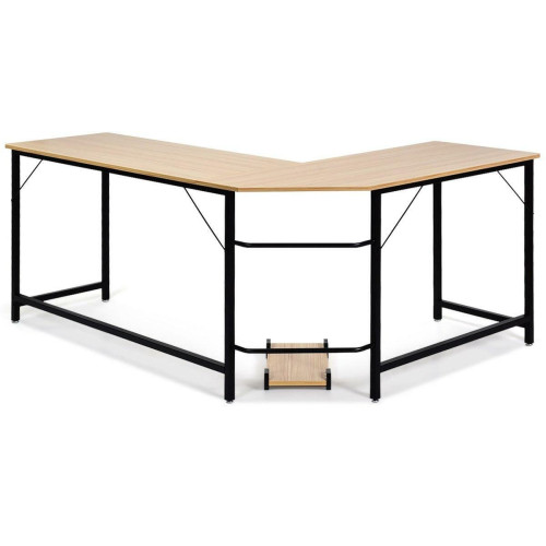 Helloshop26 - Bureau/table d'ordinateur d'angle en bois et métal 168 x 125 x 74 cm couleur de bois 20_0000346 - Mobilier de bureau Bois foncé, noir