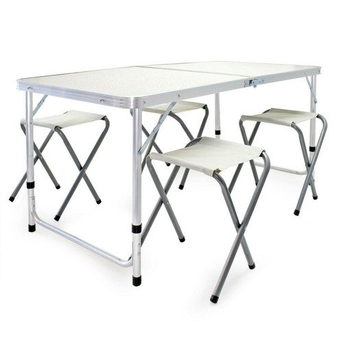 Helloshop26 - Ensemble table tabourets de camping 120 cm aluminium meuble pliant jardin oudoor 16_0002494 Helloshop26  - Table pliante