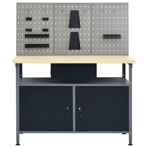 Etablis Etabli 120 cm avec 3 panneaux muraux et 1 armoire atelier table de travail gris noir 02_0003657