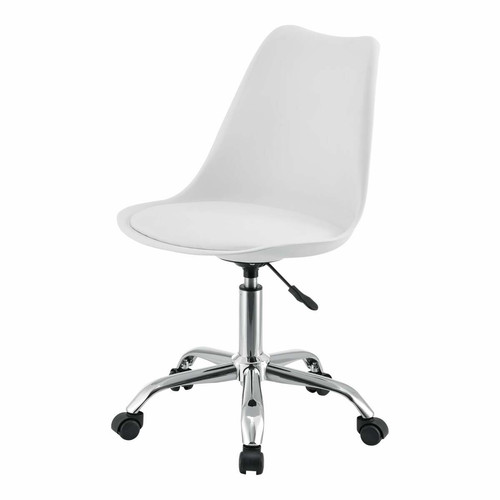 Helloshop26 - Fauteuil chaise de bureau siège rembourré à 5 roulettes rotatif à 360° et réglable en hauteur métal blanc 03_0004996 Helloshop26  - Bureaux