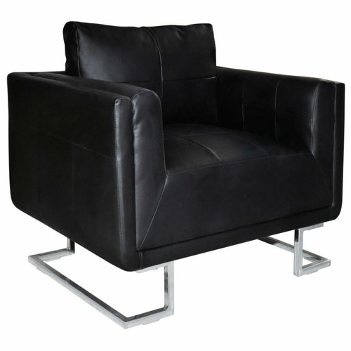 Fauteuils Helloshop26 Fauteuil chaise siège lounge design club sofa salon cube avec pieds chromés cuir synthétique noir 1102044/3