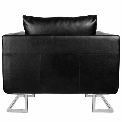 Helloshop26 Fauteuil chaise siège lounge design club sofa salon cube avec pieds chromés cuir synthétique noir 1102044/3