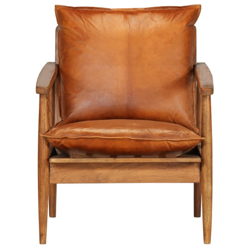Fauteuils Fauteuil chaise siège lounge design club sofa salon cuir véritable avec bois d'acacia marron 1102146/3