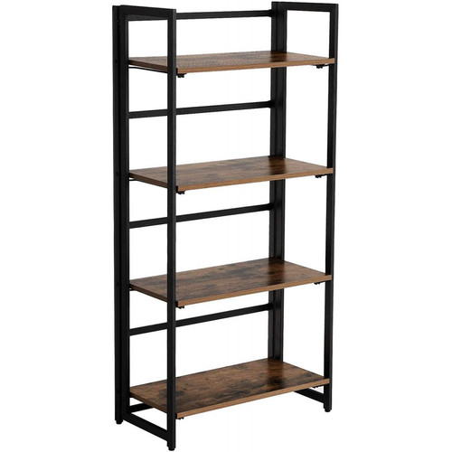 Helloshop26 - Armoire bibliothèque meuble de rangement 4 niveaux industriel 125 cm métal et bois noir et marron 12_0000246 - Helloshop26