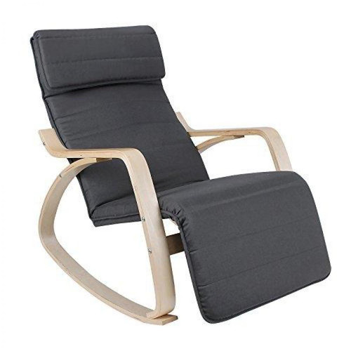 Helloshop26 - Fauteuil à bascule rocking chair relaxation lounge avec repose pied blanc 1112007 - Rocking Chairs Fauteuils