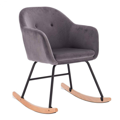 Helloshop26 - Rocking chair velours en bois gris foncé 19_0000333 - Rocking Chairs Fauteuils