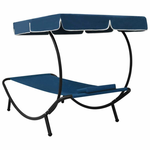Transats, chaises longues Lit de repos transat chaise longue d'extérieur 200 cm avec auvent et oreiller bleu 02_0012005