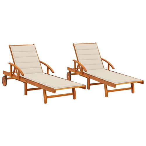 Helloshop26 - Lot de 2 transats chaise longue bain de soleil lit de jardin terrasse meuble d'extérieur avec coussins bois d'acacia solide 02_0012068 Helloshop26  - Helloshop26
