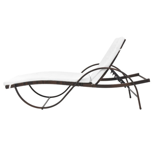 Transats, chaises longues Lot de 2 transats chaise longue bain de soleil lit de jardin terrasse meuble d'extérieur avec table résine tressée marron 02_0012128