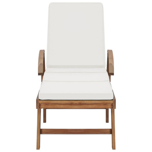 Helloshop26 Lot de 2 transats chaise longue bain de soleil lit de jardin terrasse meuble d'extérieur avec coussins bois de teck solide crème 02_0012154