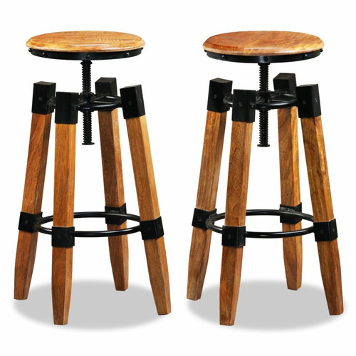 Helloshop26 Lot de deux tabourets de bar design chaise siège bois de manguier massif et acier 1202154