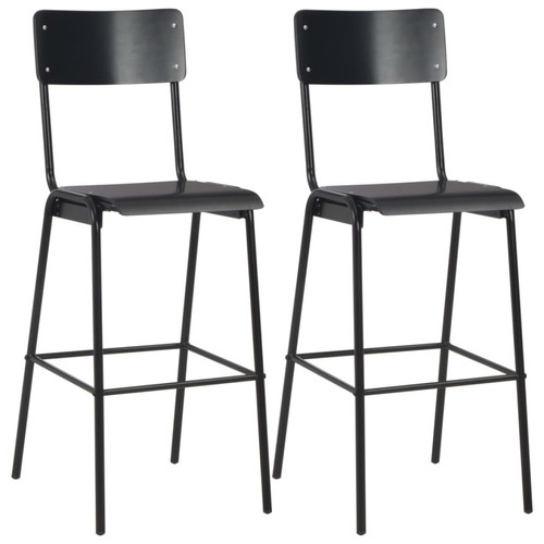 Tabourets Helloshop26 Lot de deux tabourets de bar design chaise siège noir contreplaqué solide et acier 1202125
