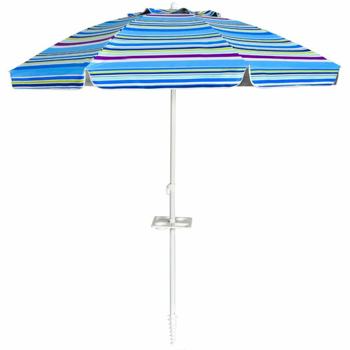 Helloshop26 - Parasol de plage inclinable 2,2 m avec porte-gobelet et protection solaire UPF50 + parasol portable bleu avec ligne violet 20_0000884 Helloshop26  - Parasol Rectangulaire Inclinable Parasols