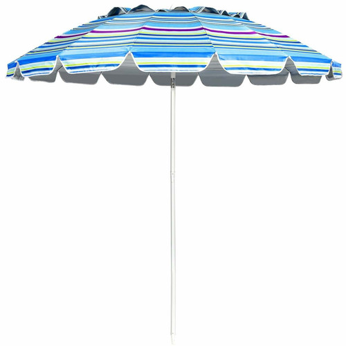 Helloshop26 - Parasol de plage inclinable 2,45 m protection upf 50+ baleines en fibre de verre avec sac pied amovible bleu 20_0000886 Helloshop26  - Parasols