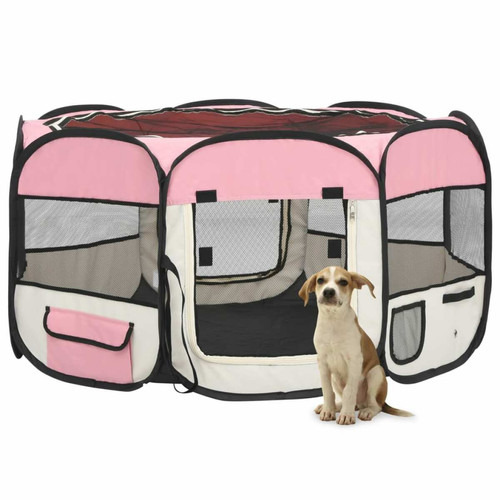 Helloshop26 - Parc pliable pour chien avec sac de transport 125 x 125 x 61 cm rose 02_0001731 Helloshop26  - Equipement de transport pour chat