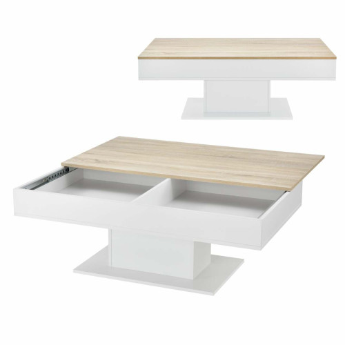 Helloshop26 - Table basse de salon avec 2 espaces de rangement 110 cm effet chêne blanc 03_0006148 Helloshop26  - Table basse beige