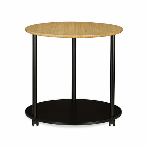 Helloshop26 - Table d'appoint ronde sur roulettes diamètre 60 cm bois et noir 13_0002658 Helloshop26  - Table basse roulettes Tables basses