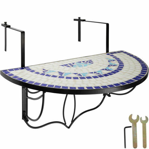 Helloshop26 - Table de balcon rabattable blanc/bleu 76 cm 2208252 Helloshop26  - Tables de jardin Helloshop26