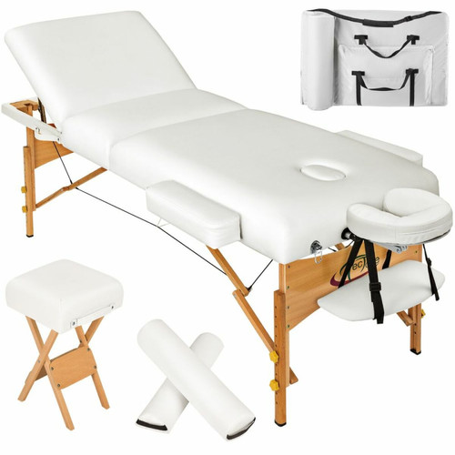 Helloshop26 - Table de massage Pliante 3 Zones, Tabouret, Rouleau + Housse blanc 2008141 Helloshop26  - Helloshop26