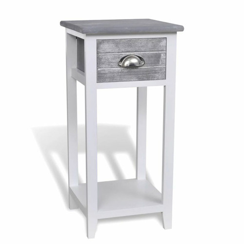 Helloshop26 - Table de nuit chevet commode armoire meuble chambre avec 1 tiroir gris et blanc 1402176 Helloshop26  - Armoire blanc gris
