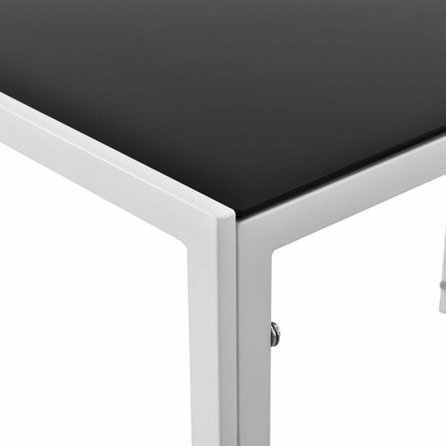 Helloshop26 Table de salle à manger cuisine salon plateau en verre pieds en acier 105 cm noir blanc 03_0006263