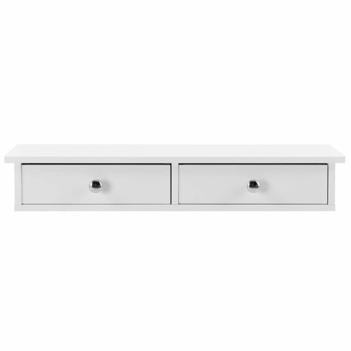 Helloshop26 Étagère murale avec 2 tiroirs meuble de rangement armoire à clés porte-clés MDF laqué blanc 10 x 60 x 15 cm 03_0001709