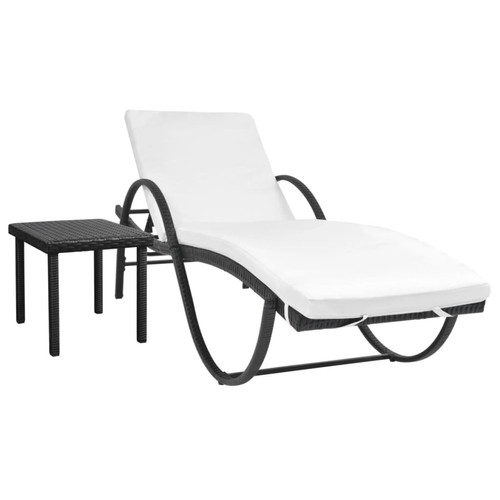 Helloshop26 - Transat chaise longue bain de soleil lit de jardin terrasse meuble d'extérieur avec coussin et table résine tressée noir 02_0012453 Helloshop26  - Jardin