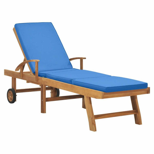 Helloshop26 - Transat chaise longue bain de soleil lit de jardin terrasse meuble d'extérieur avec coussin bois de teck solide bleu 02_0012428 Helloshop26  - Chaise longue teck