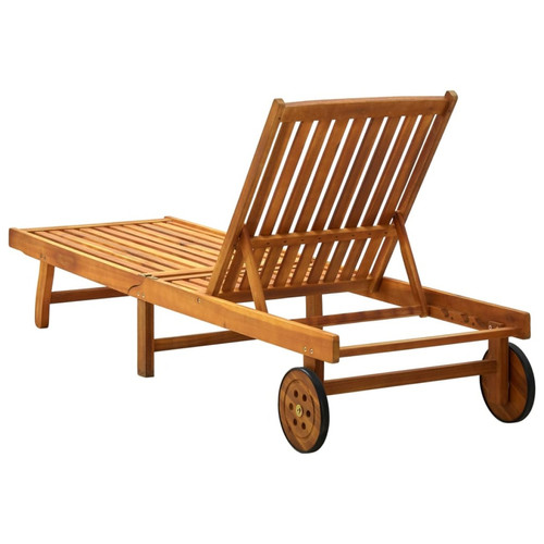Transats, chaises longues Transat chaise longue bain de soleil lit de jardin terrasse meuble d'extérieur avec coussin bois d'acacia solide 02_0012409