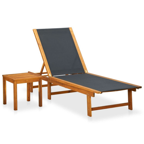 Transats, chaises longues Helloshop26 Transat chaise longue bain de soleil lit de jardin terrasse meuble d'extérieur avec table bois d'acacia solide et textilène 02_0012604