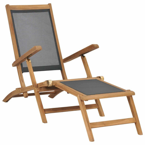 Helloshop26 - Transat chaise longue bain de soleil lit de jardin terrasse meuble d'extérieur avec repose-pied bois de teck solide noir 02_0012572 Helloshop26  - Chaise longue teck
