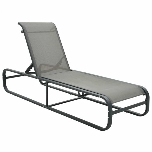 Transats, chaises longues Helloshop26 Transat chaise longue bain de soleil lit de jardin terrasse meuble d'extérieur aluminium et textilène gris 02_0012252