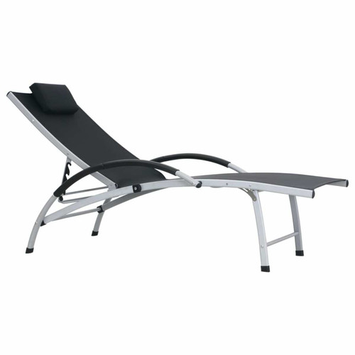 Helloshop26 - Transat chaise longue bain de soleil lit de jardin terrasse meuble d'extérieur aluminium textilène noir 02_0012259 Helloshop26 - Bain de soleil Mobilier de jardin
