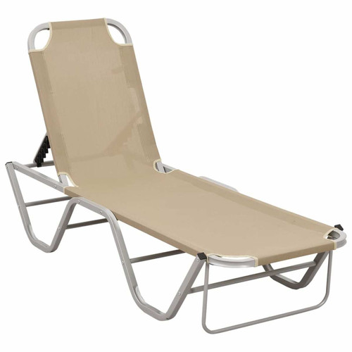 Helloshop26 - Transat chaise longue bain de soleil lit de jardin terrasse meuble d'extérieur aluminium et textilène crème 02_0012253 Helloshop26 - Bain de soleil Mobilier de jardin
