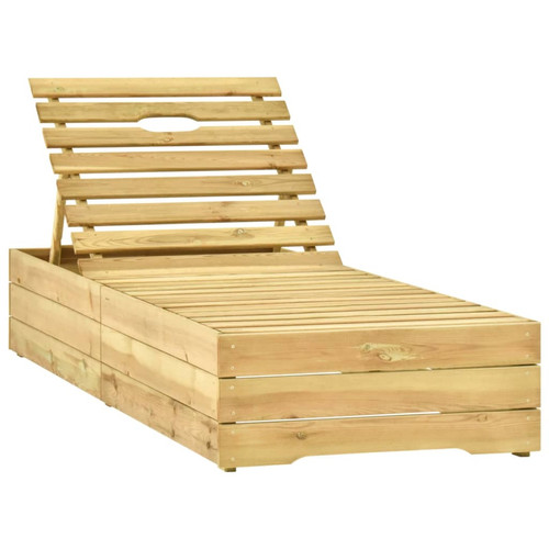 Transats, chaises longues Transat chaise longue bain de soleil lit de jardin terrasse meuble d'extérieur avec table bois de pin imprégné de vert 02_0012607