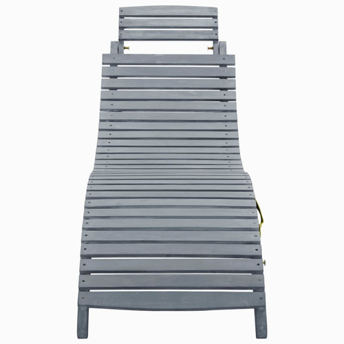 Helloshop26 Transat chaise longue bain de soleil lit de jardin terrasse meuble d'extérieur avec coussin gris bois d'acacia solide 02_0012460