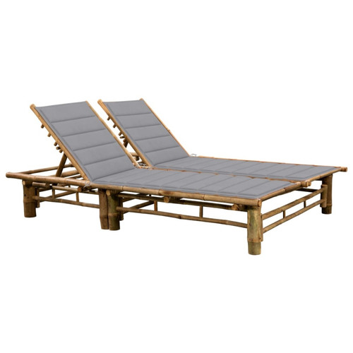 Transats, chaises longues Helloshop26 Transat chaise longue bain de soleil lit de jardin terrasse meuble d'extérieur pour 2 personnes avec coussins bambou 02_0012896