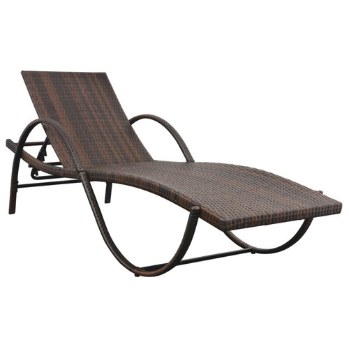 Helloshop26 Transat chaise longue bain de soleil lit de jardin terrasse meuble d'extérieur avec coussin et table résine tressée marron 02_0012452