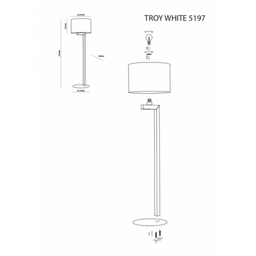 Lampadaires Lampadaire en bois - H124cm - 1xE27 - modèle TROY WHITE de TK LIGHTING