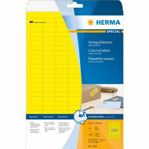 Herma - Herma 4243 Étiquettes 25,4 x 10 A4 3780 pièces Jaune Herma  - Herma