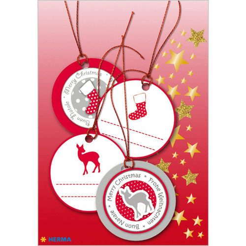 Herma - HERMA Etiquette pour cadeau de Noël 3D, rond, rouge/argent () Herma  - Figurine Noël Décorations de Noël