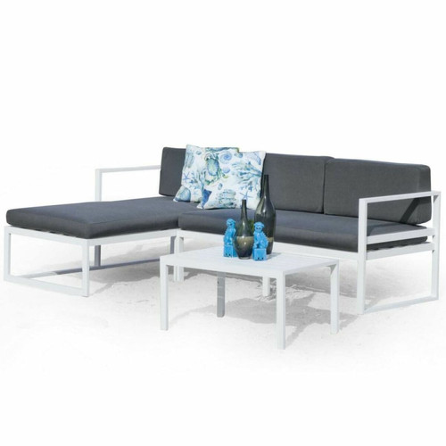 Hevea - Salon de jardin d'angle en aluminium Chenit blanc. Hevea  - Ensembles tables et chaises 3 places