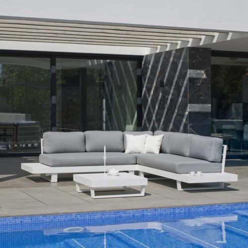 Hevea - Salon de jardin en aluminium canapé d'angle  Anastacia blanc. Hevea  - Ensembles tables et chaises Carrée