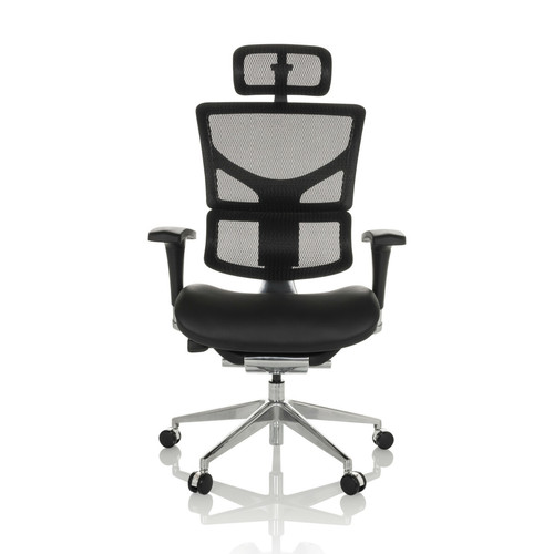Hjh Office -Chaise de bureau / fauteuil de direction ERGO-U2 LM assise cuir / dossier résille noir hjh OFFICE Hjh Office  - Hjh Office
