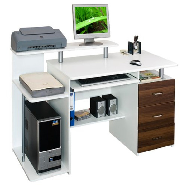 Bureaux Hjh Office Bureau / Table informatique STELLA, blanc / noyer, caisson à tiroirs fixe hjh OFFICE