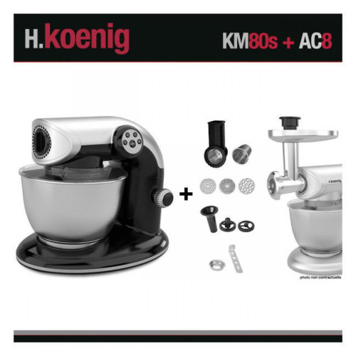 Hkoenig - HKOENIG KM80 S NOIR + AC8 : ROBOT PETRIN 1000W+ ACCESSOIRES OPTIONNELS - Robot patissier Hkoenig