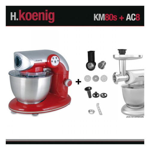 Hkoenig - HKOENIG KM80 S ROUGE + AC8 : ROBOT PETRIN 1000W+ ACCESSOIRES OPTIONNELS - Robot patissier Hkoenig