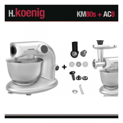 Hkoenig -HKOENIG KM80 S SILVER + AC8 : ROBOT PETRIN 1000W+ ACCESSOIRES OPTIONNELS Hkoenig  - Robot patissier Hkoenig